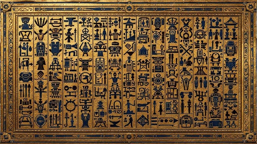 Egyptian Hieroglyphic Text in Golden Accents and Lapis Lazul...