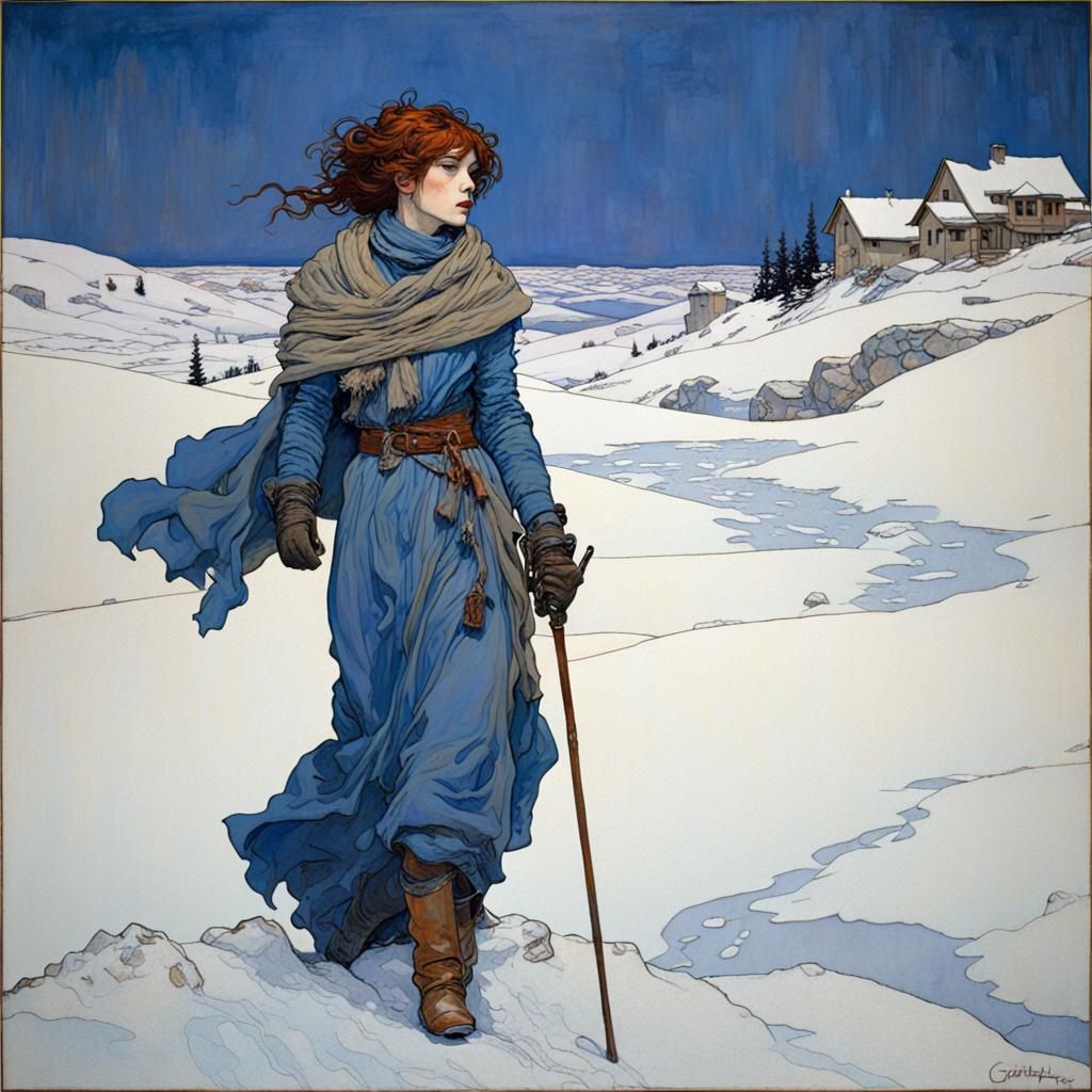 Winter Blizzard in Art Nouveau Style