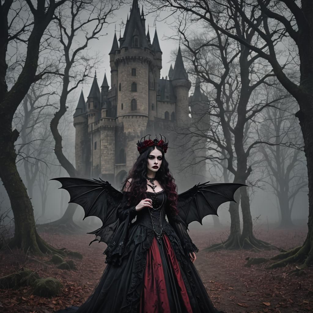 Gothic Dark Fairy in Moonlight Forest
