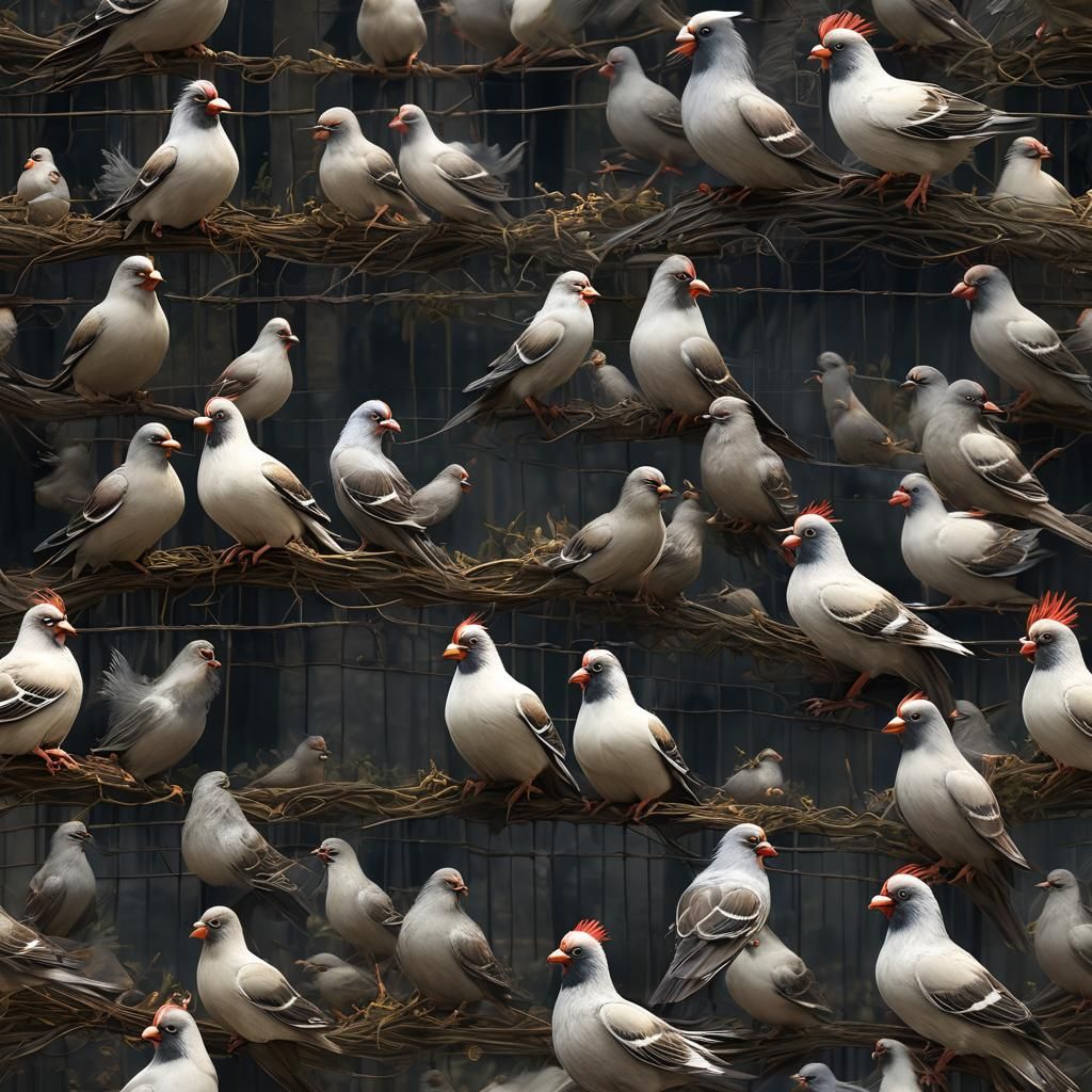 Electrocuted Pigeons in Dark Fantasy Style