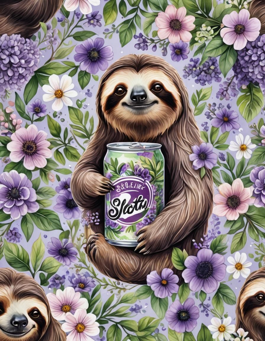 Sloth Fast Brew Iced Coffee: Watercolor Airbrush Art