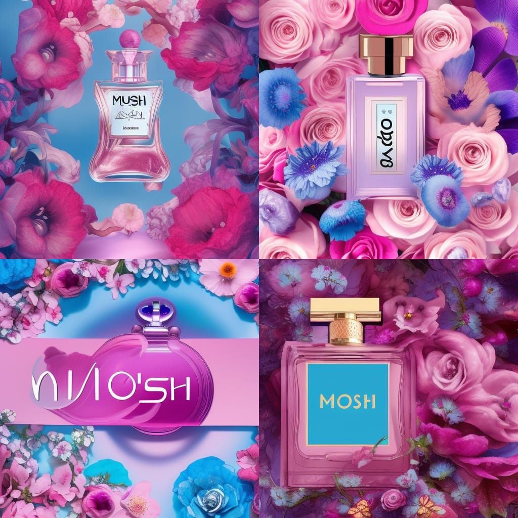 MOSHI Perfume Logo: Floral Design in Pink and Blue