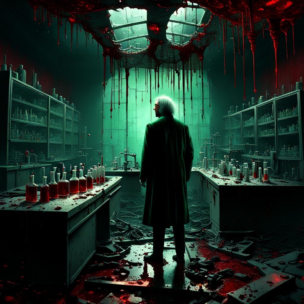 Mad Scientist's Bloody Laboratory in Dark Surrealism