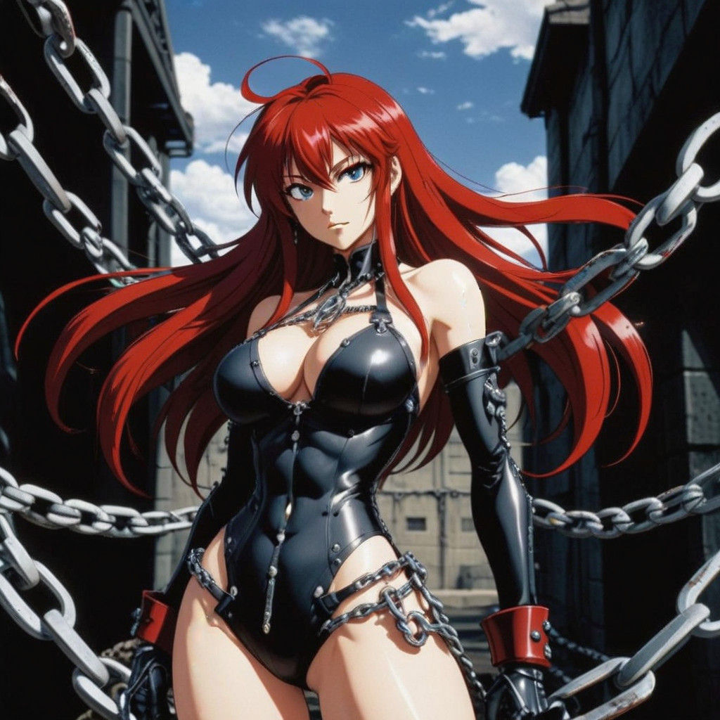 Seductive Rias Gremory Lady in Chains, Vintage Anime Style