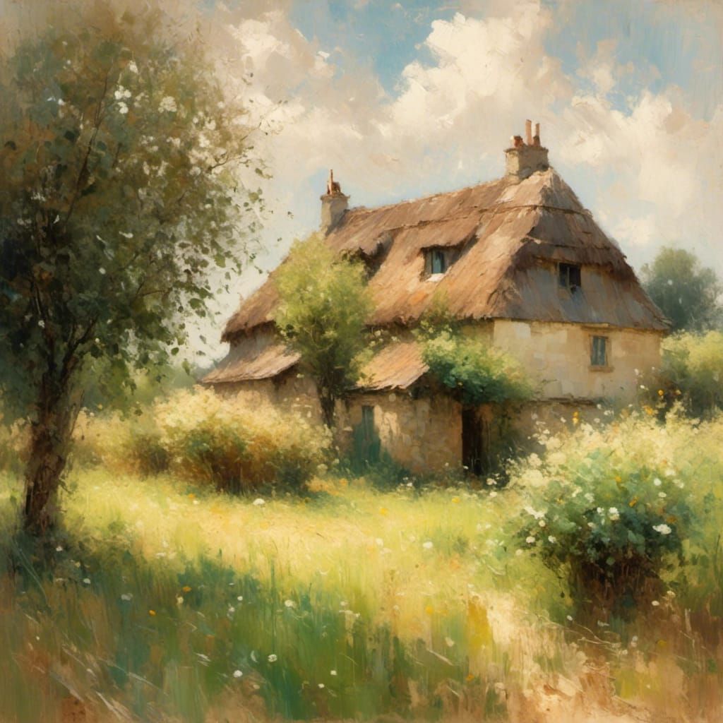 Normandy Farmhouse: Impressionist Oil Painting