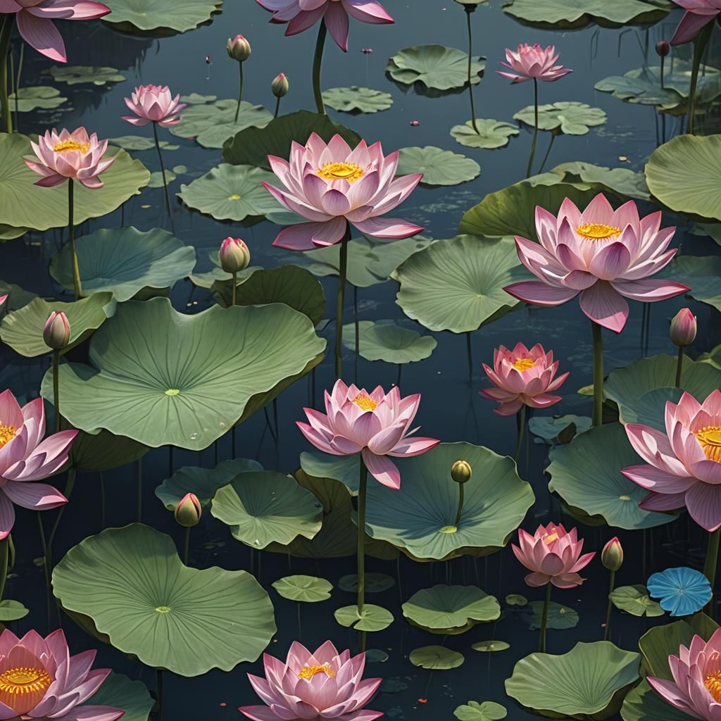 Detailed Lotus Flower Matte Painting in Deep Color