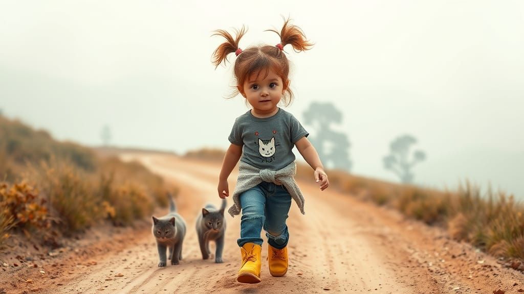 Girl Embodies Whimsical Freedom in Dreamy Landscape