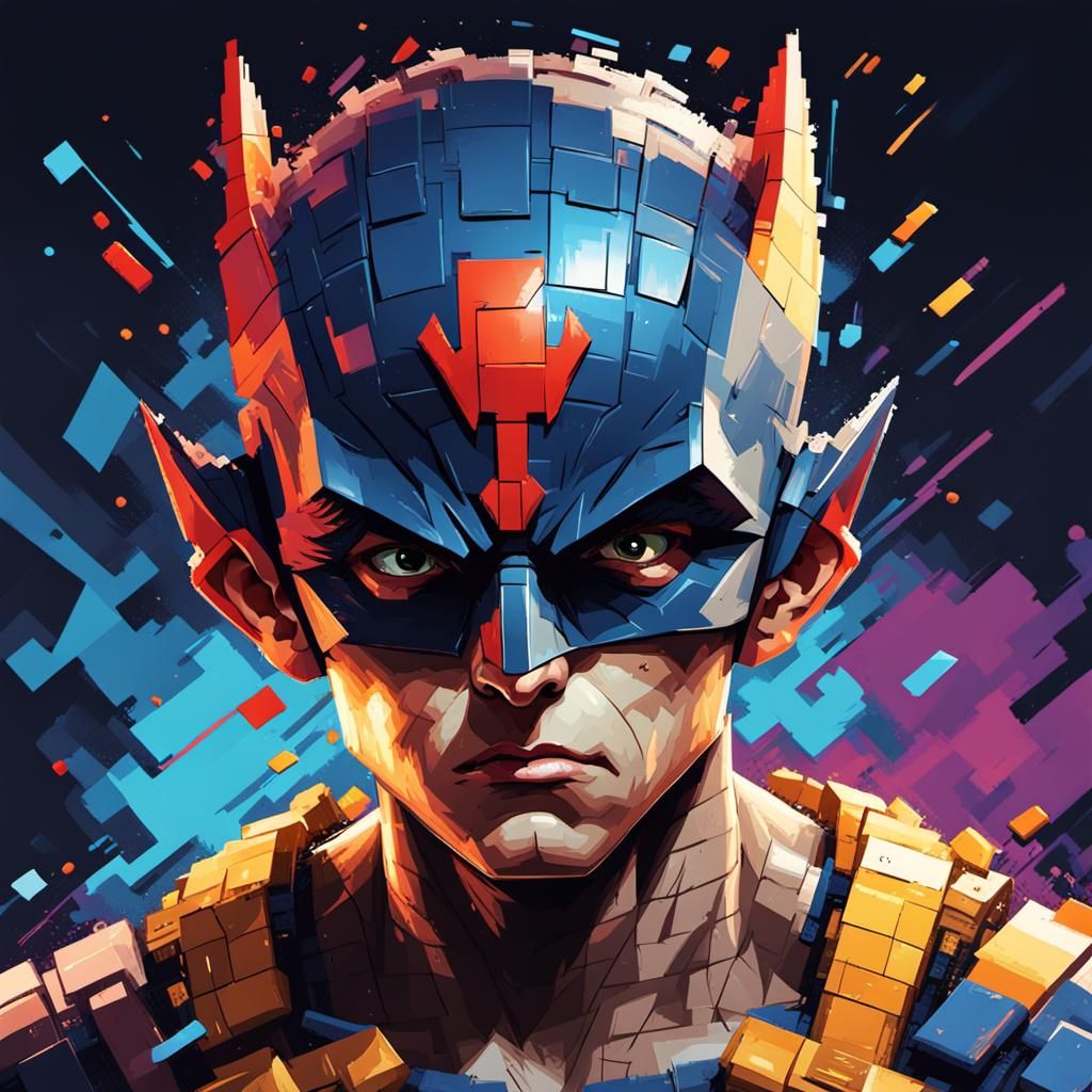 Pixelated Superhero Portrait in Video Game Style