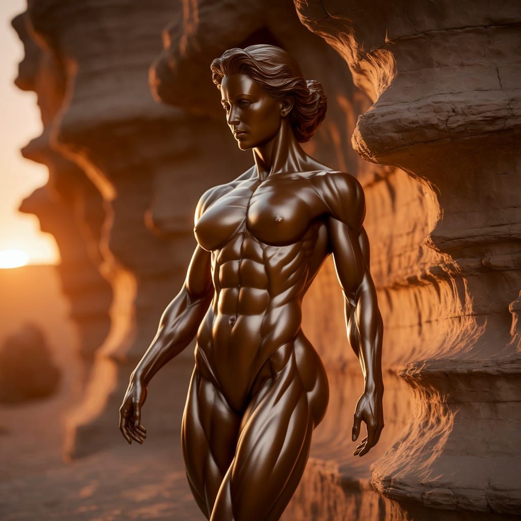 Muscular Woman in Golden Hour Light