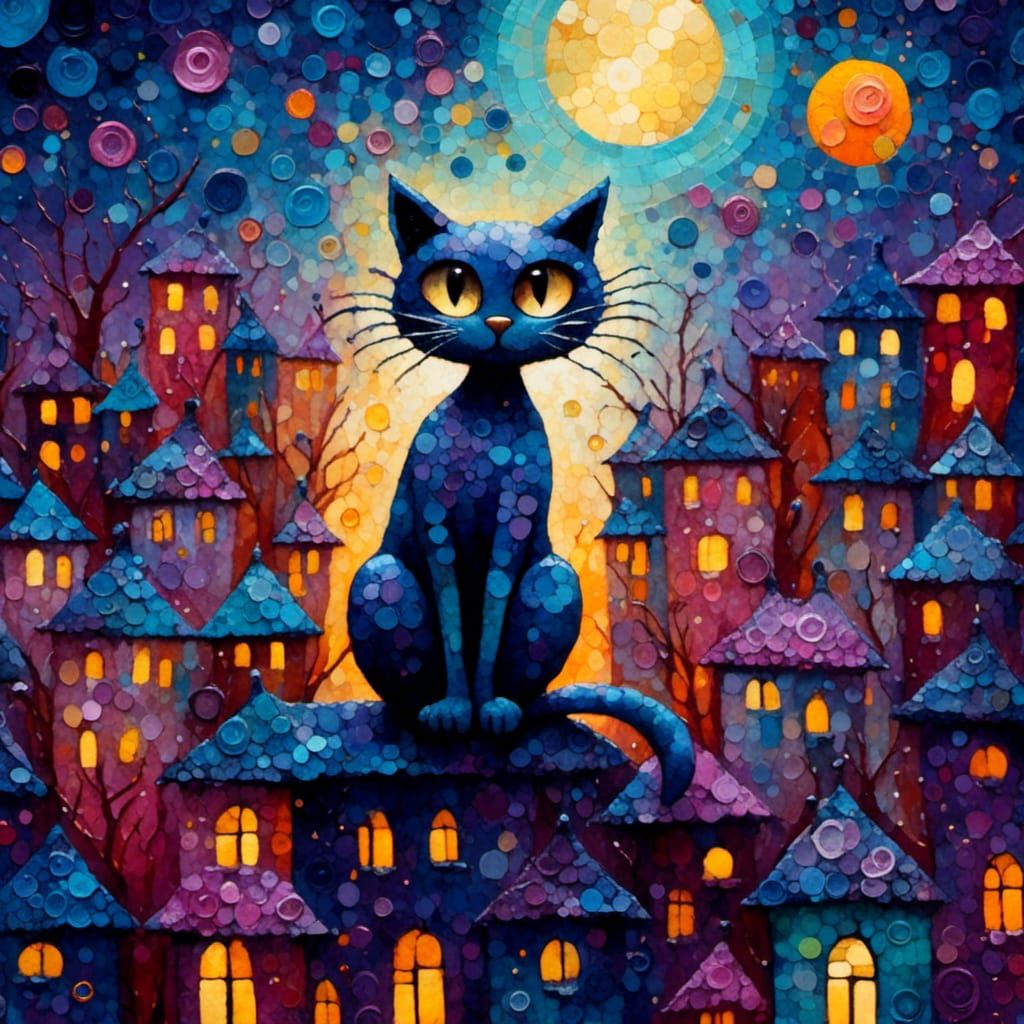 Abstract Cat Portrait with Colorful Shapes