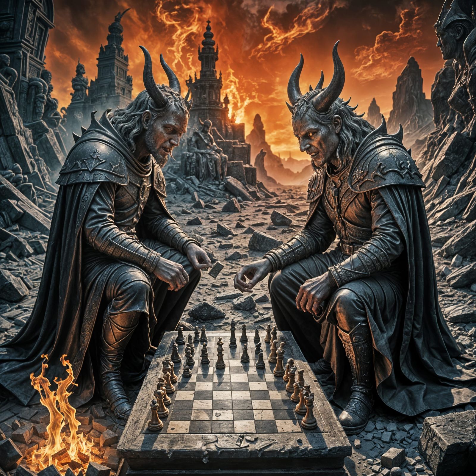 Devils Engage in Sinister Chess Match in Hellish Realm