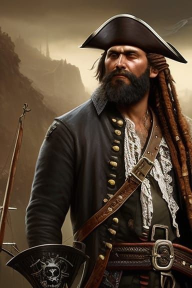 Detailed Pirate with Jolly Roger Flag in Fantasy Art Style