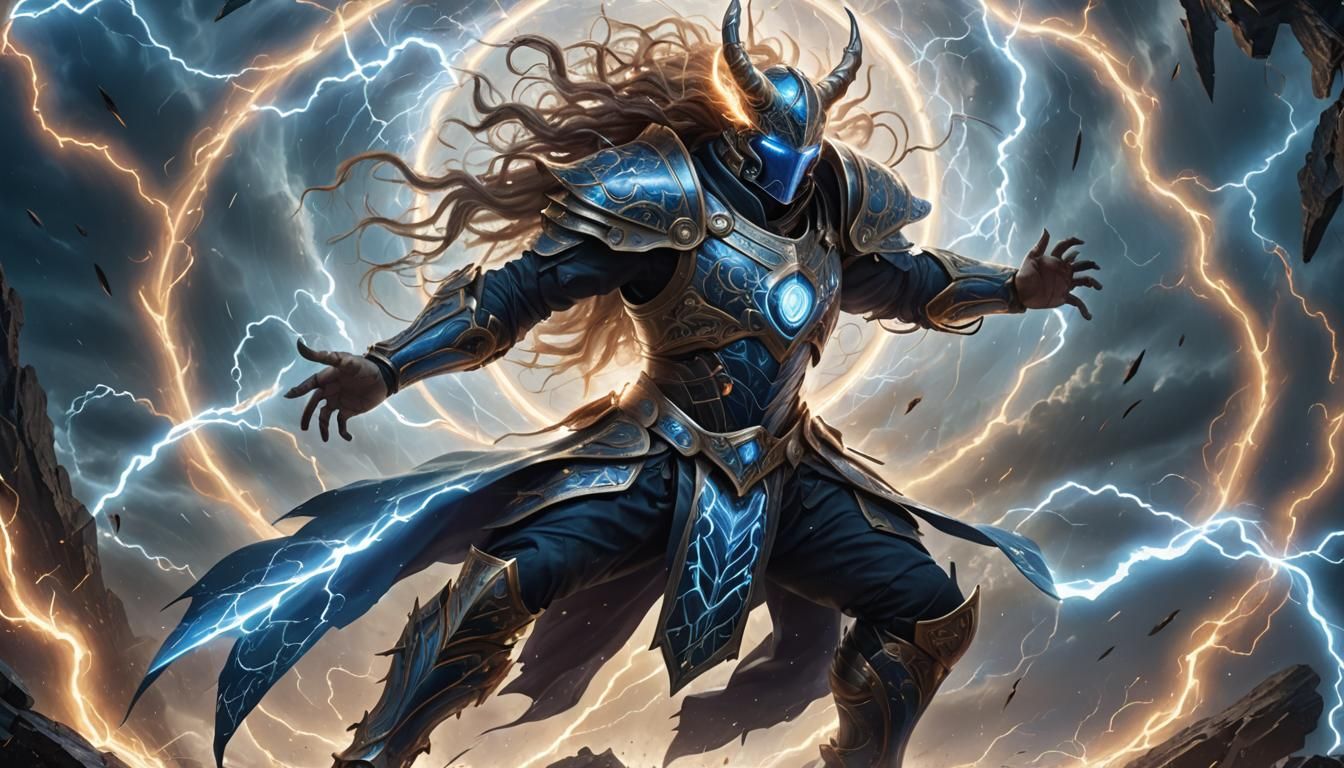 Glittering Warrior Shatters Mirror of Electric Blue Lightnin...