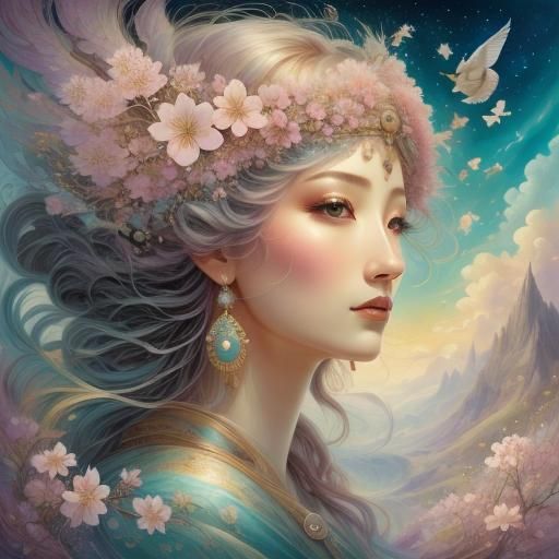 Magical Girl with Cherry Blossoms: Digital Art