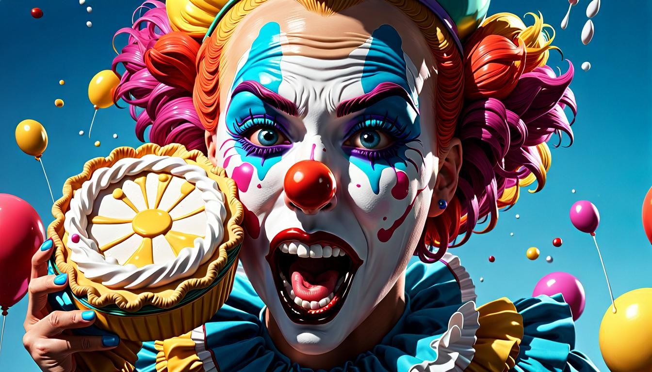 Hyperrealistic Clown with Cream Pie Splash Art
