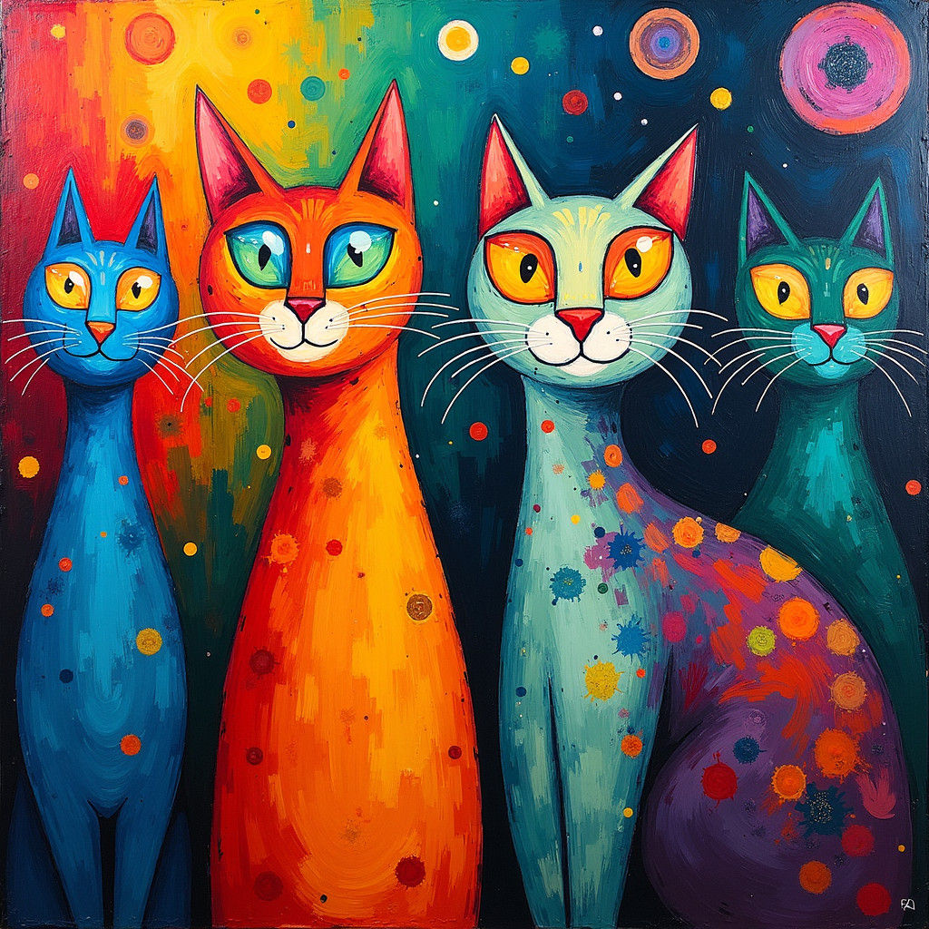 Vibrant Felines in Rotterdam: Abstract Expressionist Art