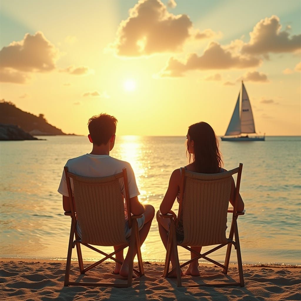 Sunset Beach Scene in Hyperrealistic Style