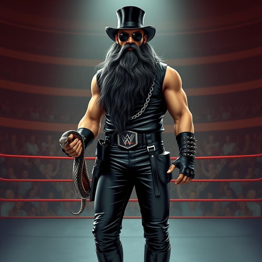 Handsome really long black and grey bearded man in a top hat...