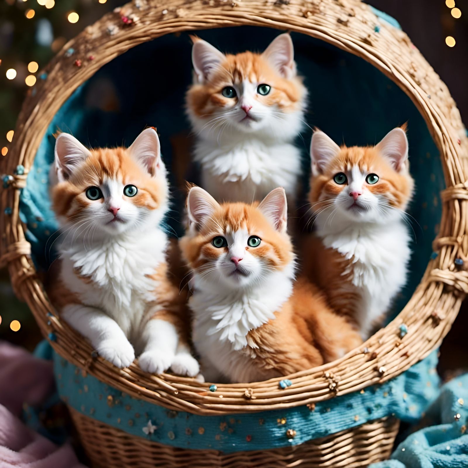 Sparkling Cats Cuddle in Laundry Basket: 3D Render