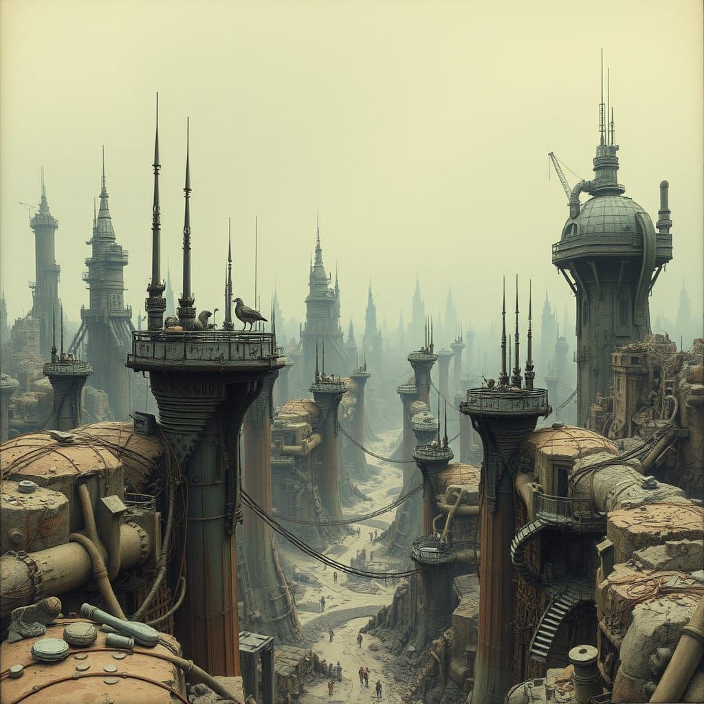 Futuristic Dystopian Wasteland in a Haunting, Industrial Aes...