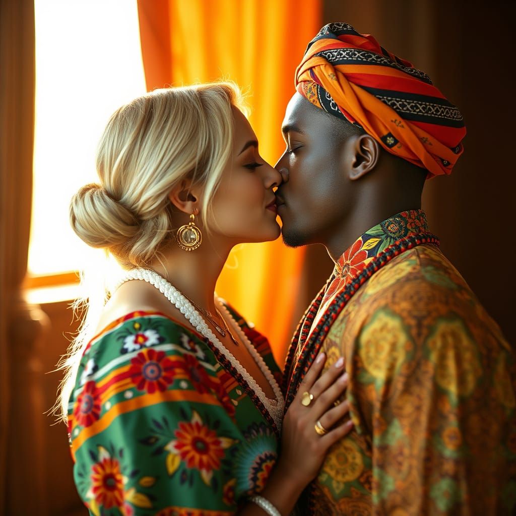 Congolese Wedding Kiss in Golden Light