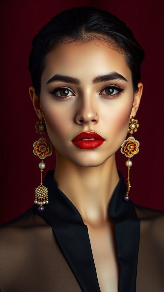 Elegant High-Fashion Portrait in Burgundy Hues