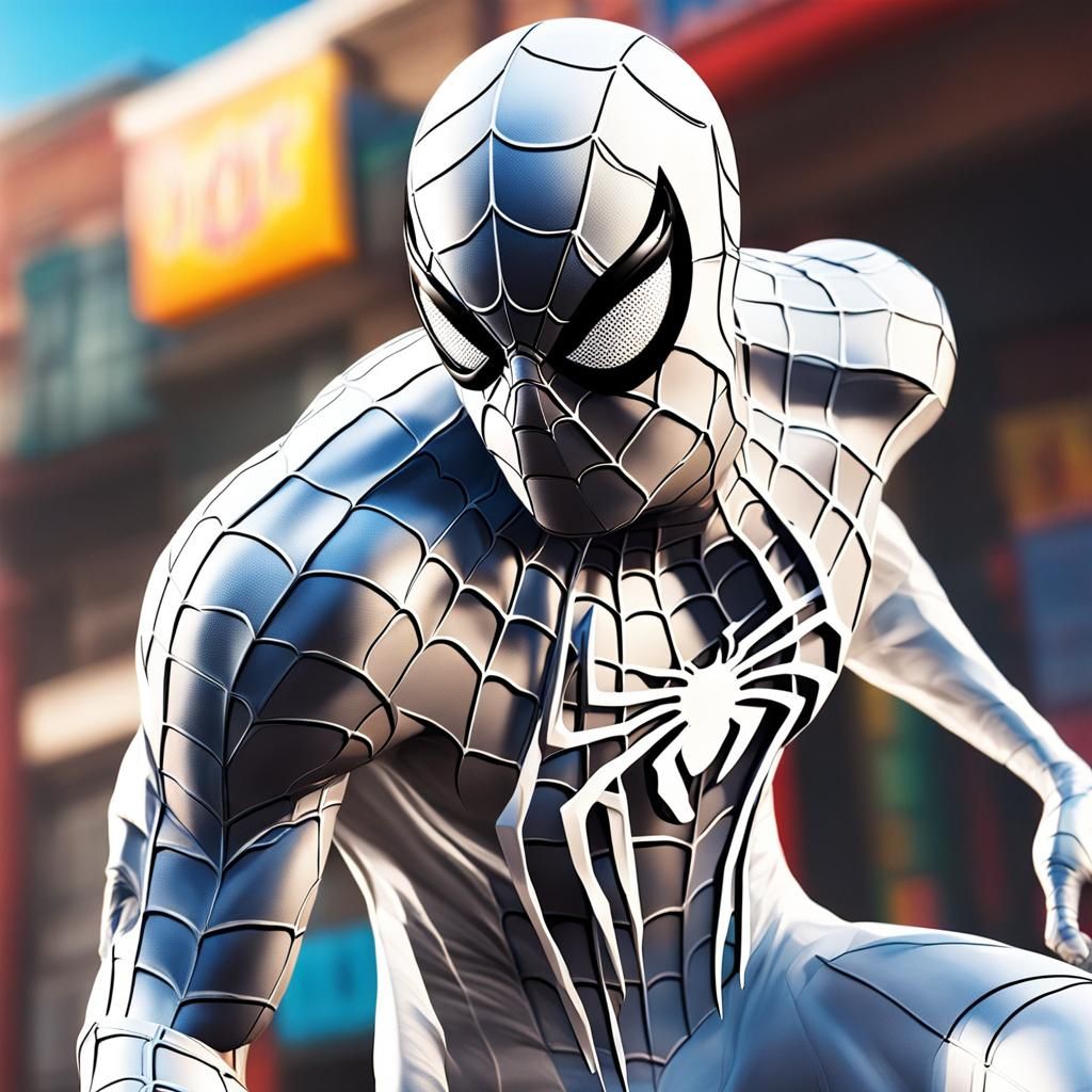 Spider-Man White Costume Hyperrealistic Splash Art