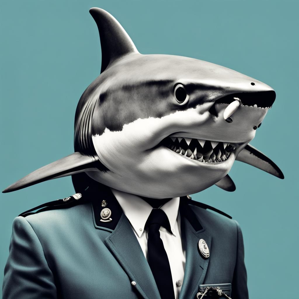 Shark as Poseidon: Ocean Law Enforcement Portrait