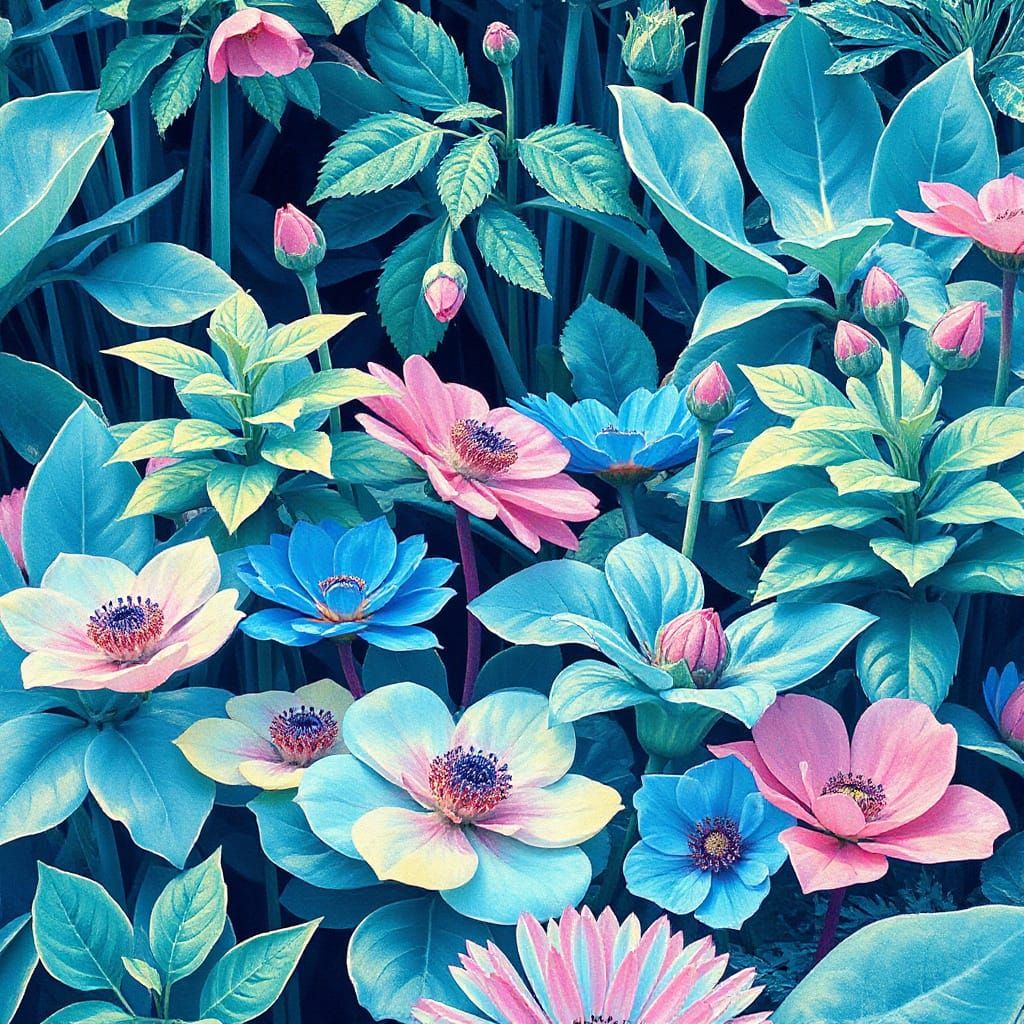 Abstract Surreal Indigo Garden Scene