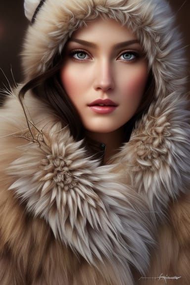 Brunette Woman in Snow: Detailed Digital Portrait