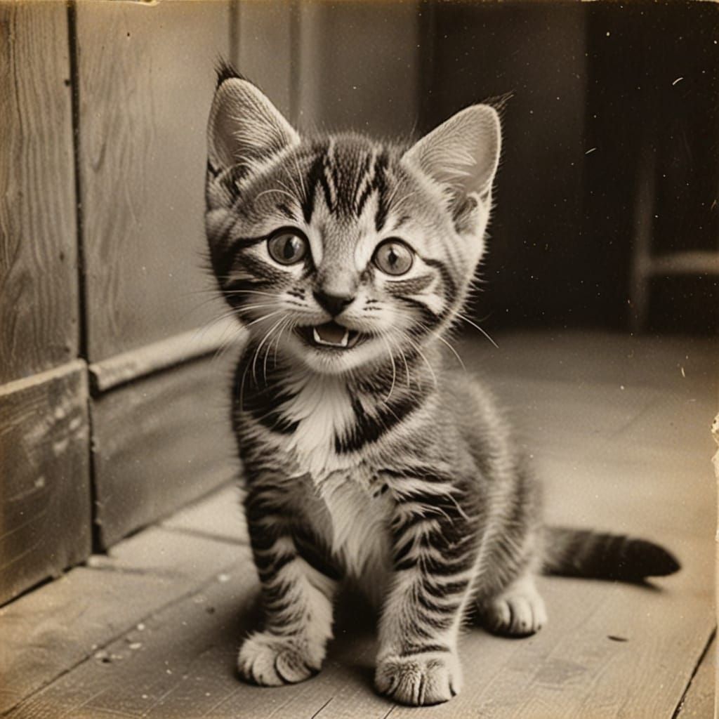 Vintage Photo of a Happy Kitten