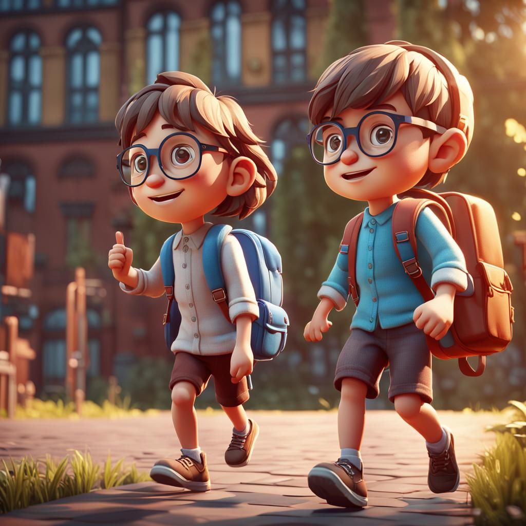 Kids Going to School in 3D Game Style
