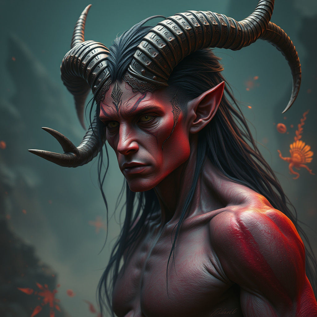 Mystical Horned Figure in Matte Painting Style