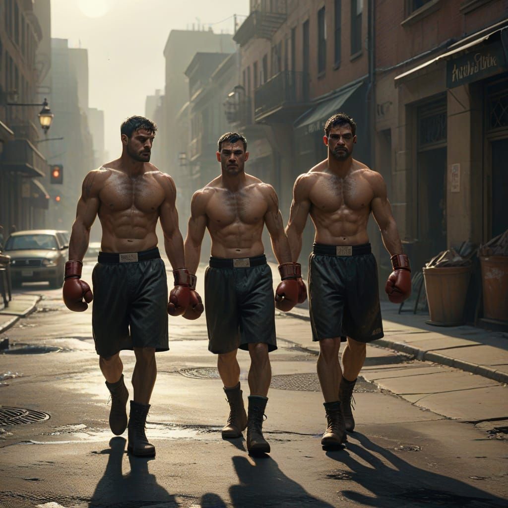 Boxers Wave to Fans in Grimy Urban Street