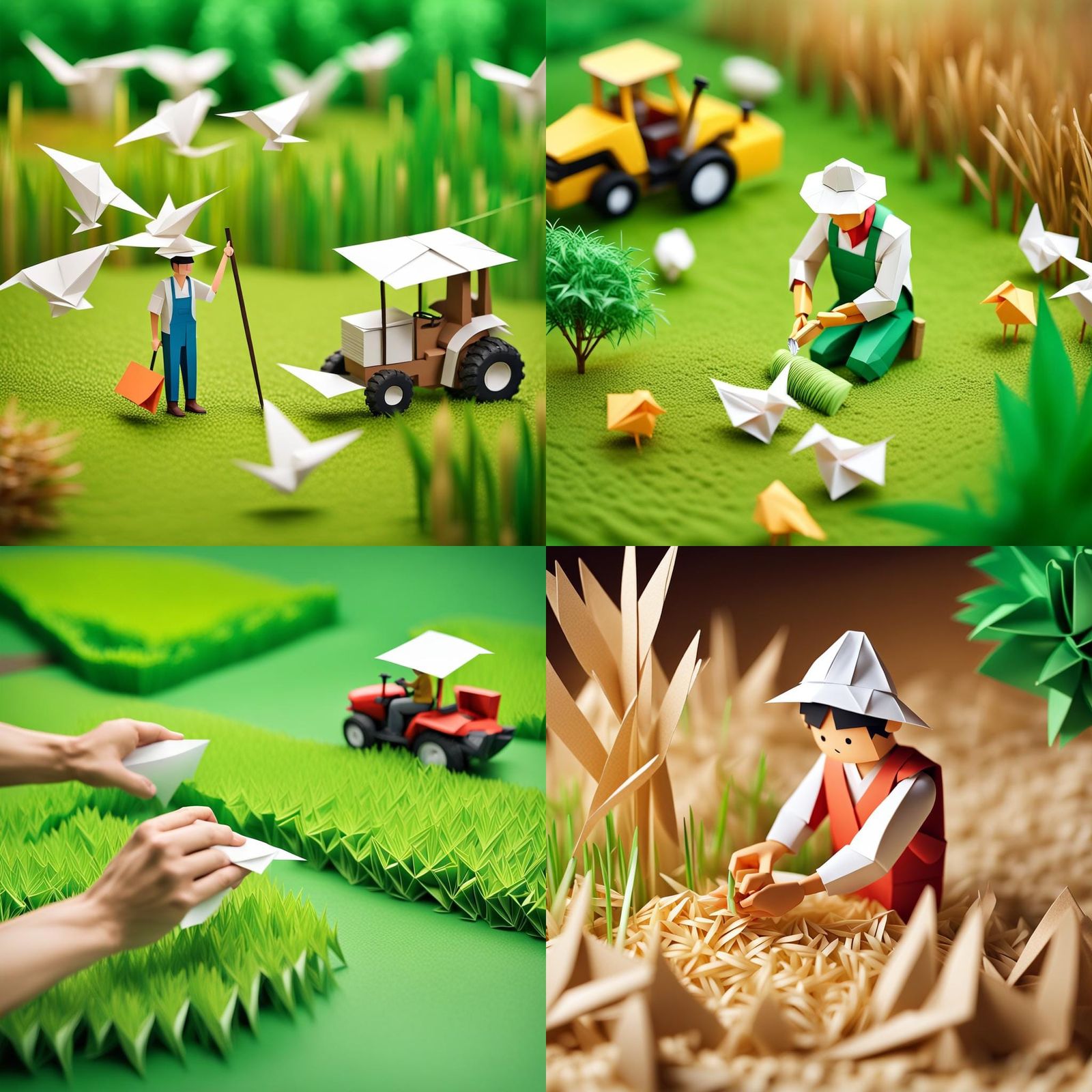Origami Farmer Completes Rice Fertilization: Papercraft Art