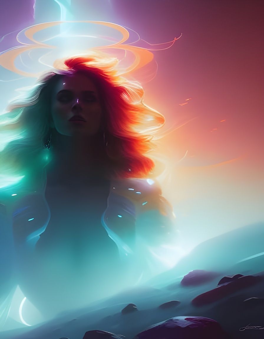 Bioluminescent Woman Portrait with Golden Aura