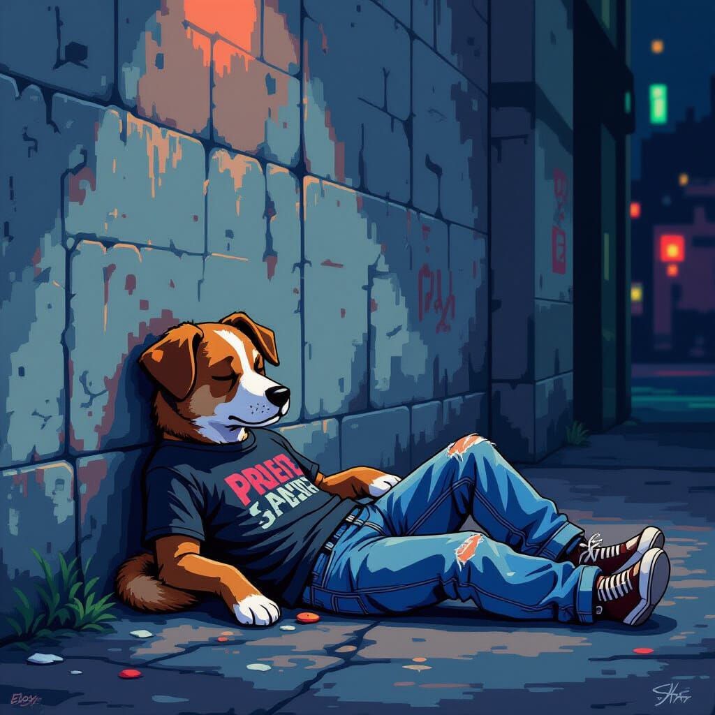 Sleepy Dog in Pixel Art Style
