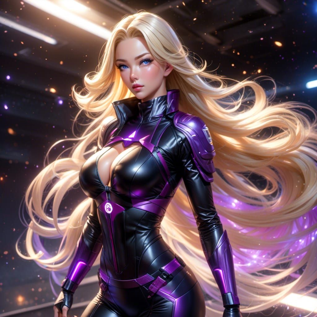 Nebula Drifter: Blonde Woman in Neon Outfit