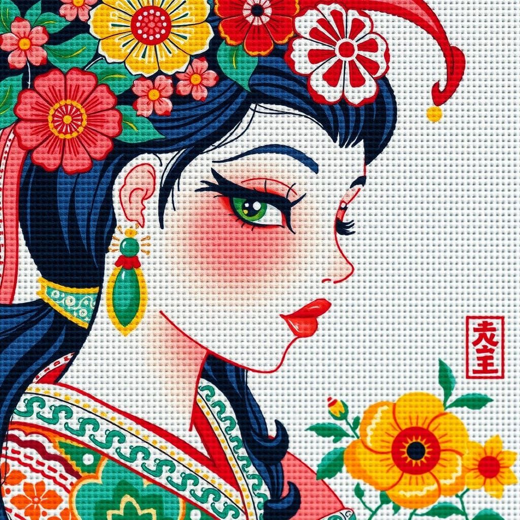 Vibrant Anime Needlepoint Embroidery