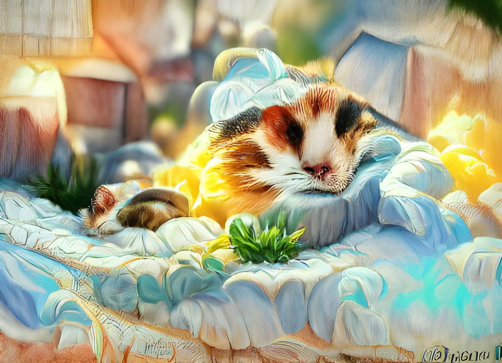 Calico Cat Napping, Beatrix Potter Style