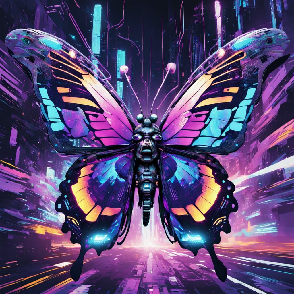A cyberpunk-style butterfly