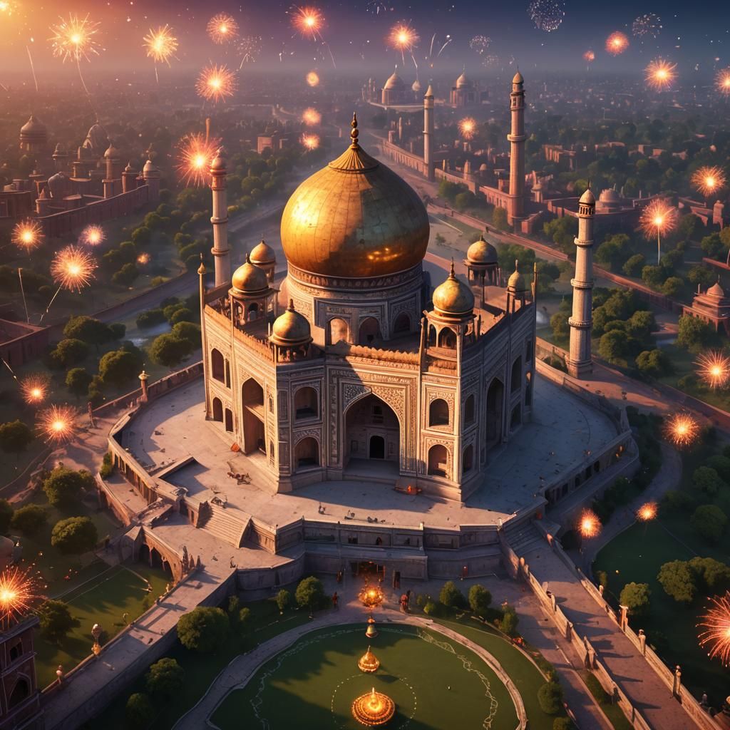 Diwali Festival at Taj Mahal with Fireworks