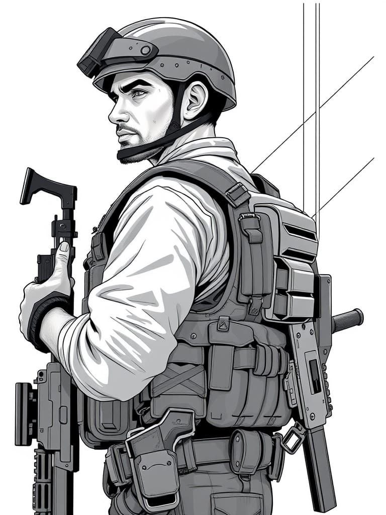 Modern Soldier in Tactical Gear, Sharp Right Profile