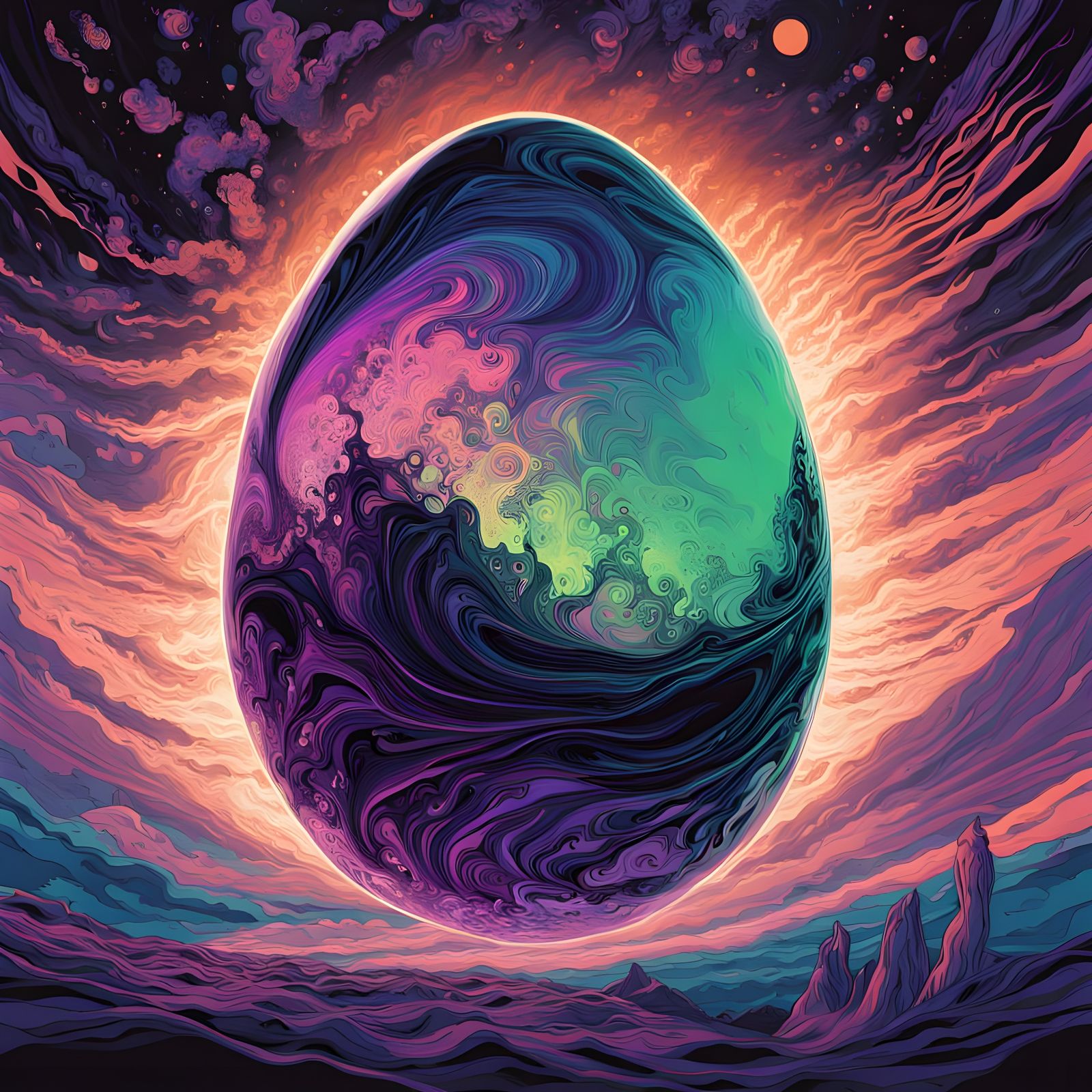 Surreal Bioluminescent Egg in Cosmic Dreamscape