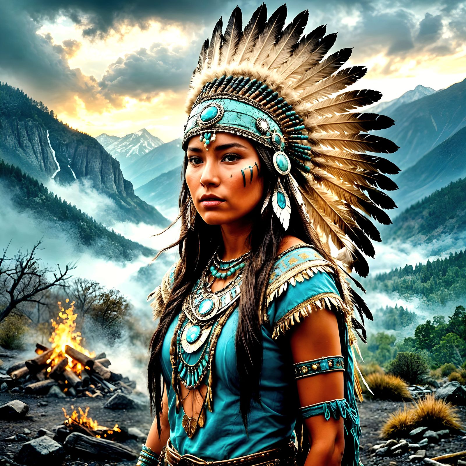 Native American Princess in Turquoise Breastplate