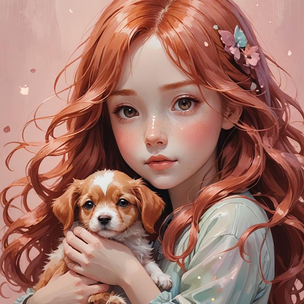 Anime Girl with Puppy in Moe Style