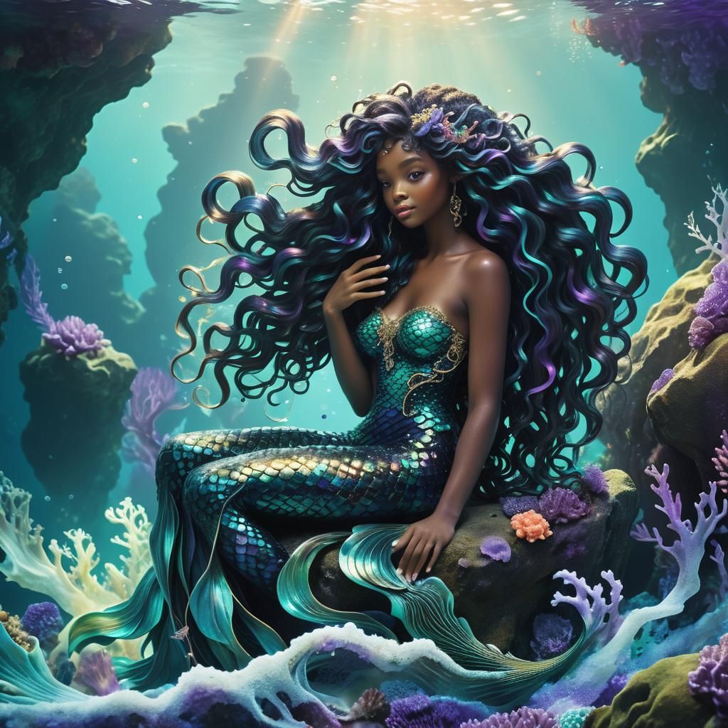 Mystical Mermaid in Underwater Kingdom, Art Nouveau Style