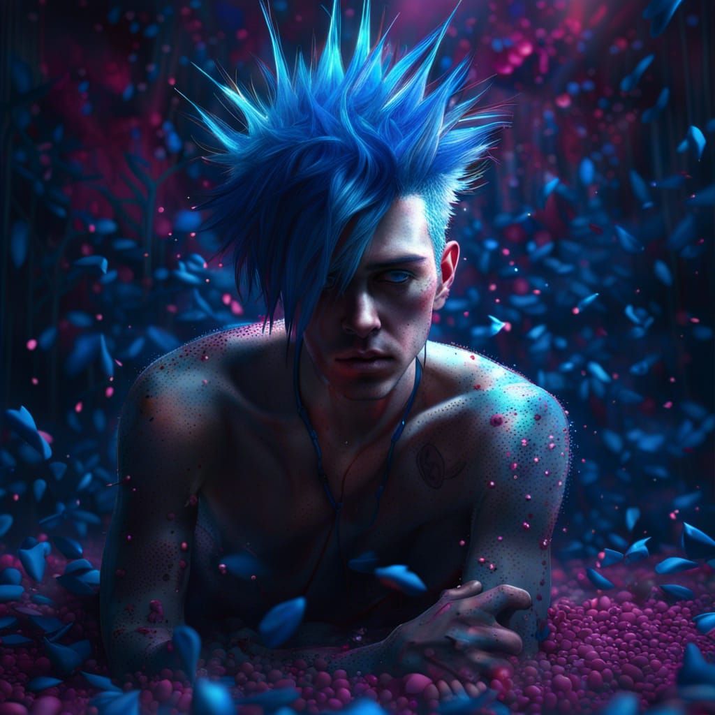 Emo Man in Fetal Position: Hyperrealistic Digital Art