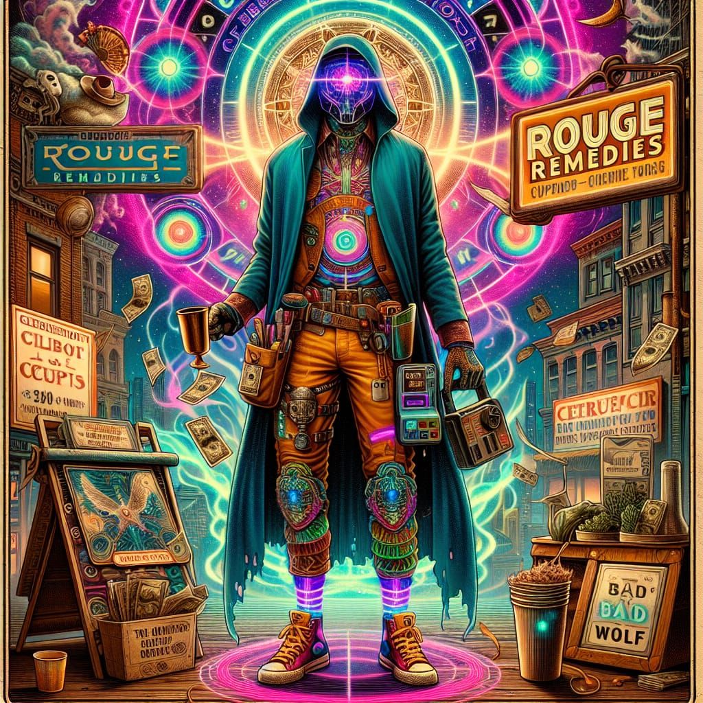 Psychedelic Time Traveler in Fantasy Cityscape