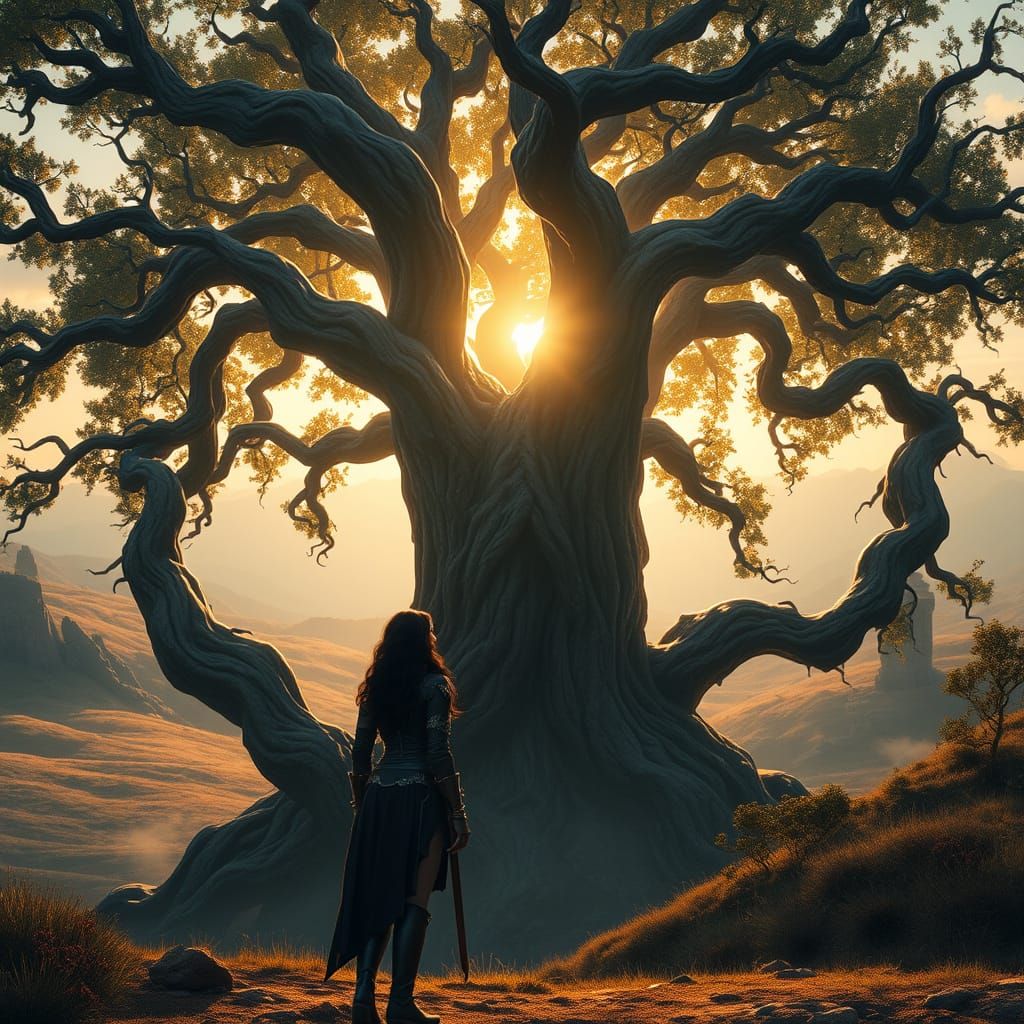 Majestic Ancient Tree in Mystical Fantasy Landscape